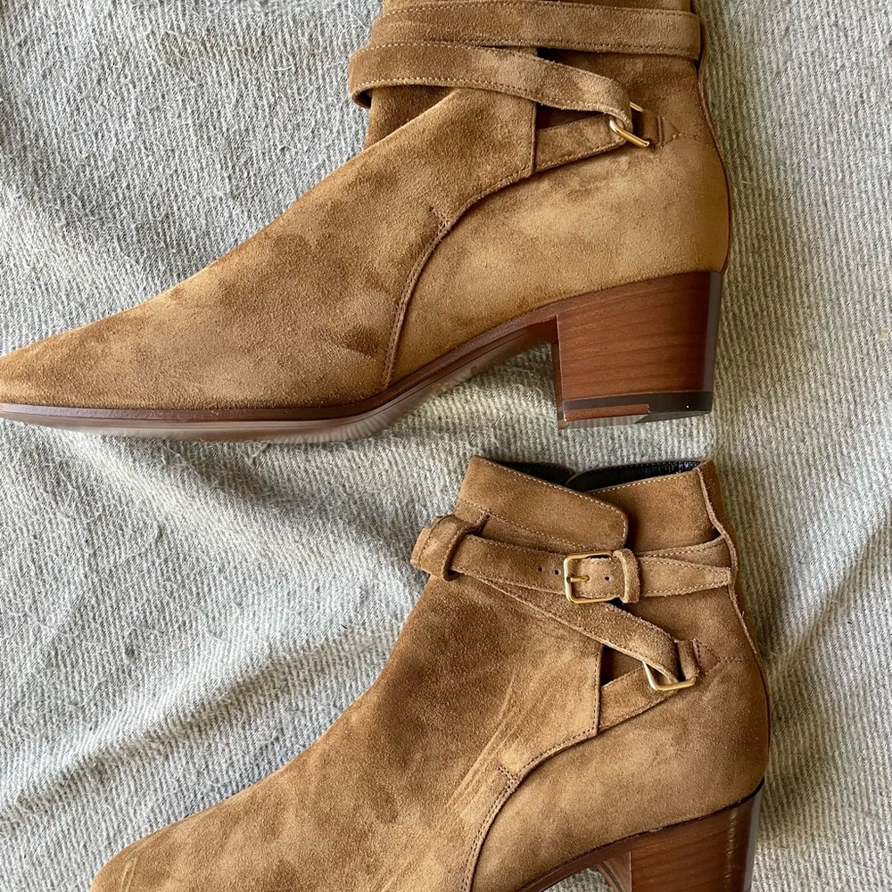 SAINT LAURENT Blake Jodhpur Suede Buckle Ankle Boots